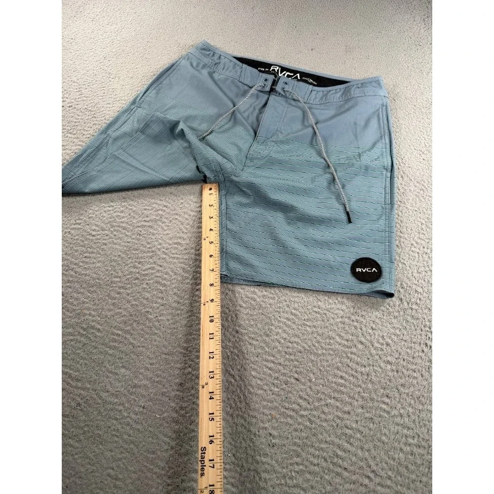 RVCA Curren Caples Signature Trunk Board Shorts Mens 34 Blue Green Striped Surf